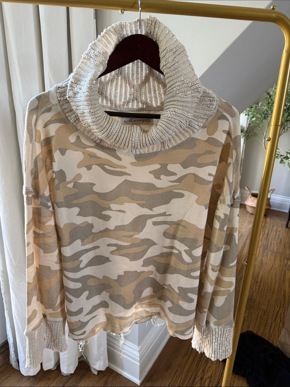 Vintage Havana Neutral Camo Cowlneck Sweater in Beige and Taupe